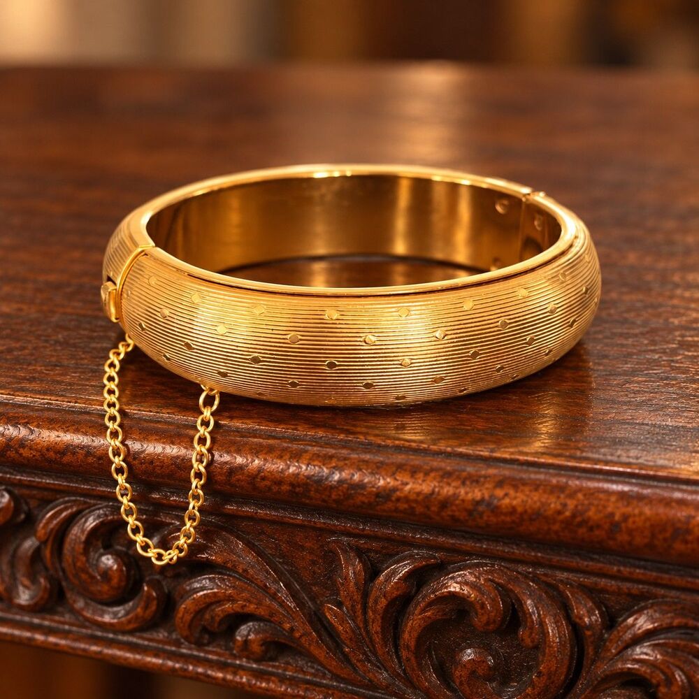 Vintage 1950s Bracelet Gold Filled Dotted Line Hinged Bangle Mid Century – 15M